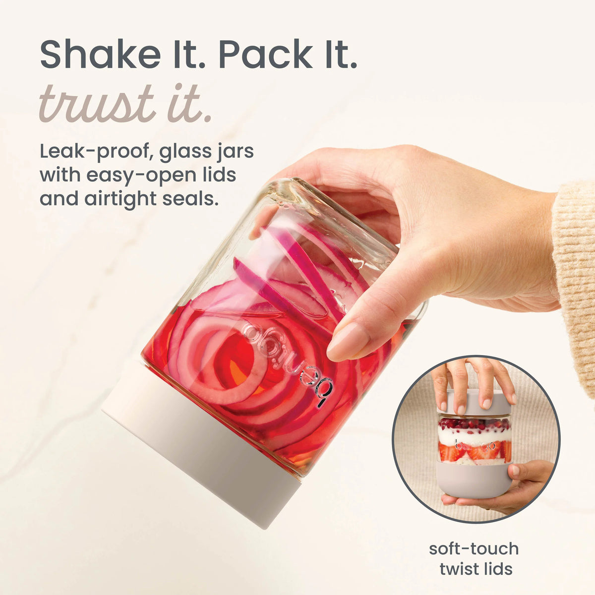 Bentgo Leak-Proof Glass Food Jars, Boots, & Inner Cup (16 fl oz Jars)