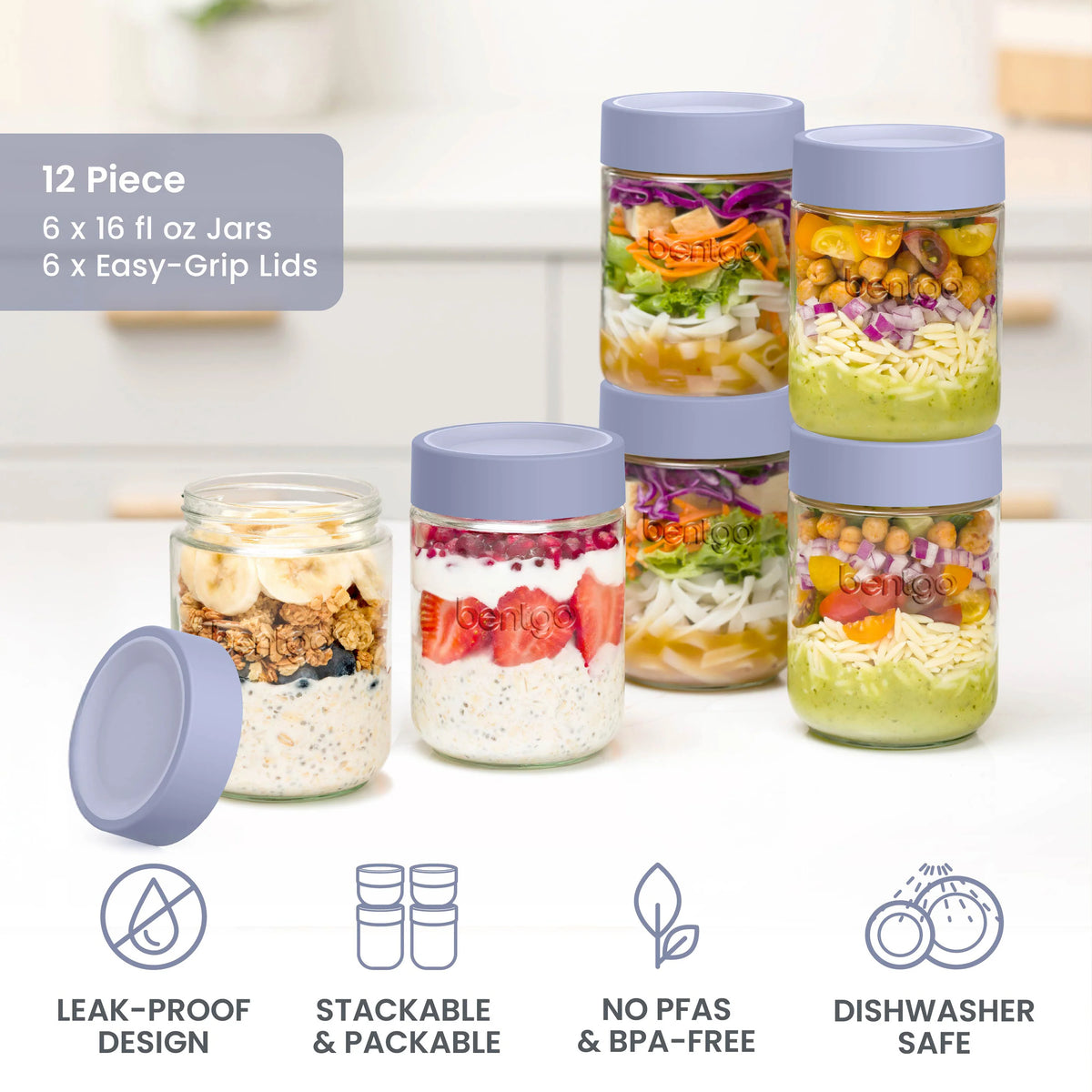 Bentgo Leak-Proof Glass Food Jars (16 fl oz Jars)