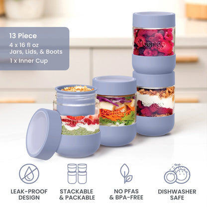 Bentgo Leak-Proof Glass Food Jars, Boots, & Inner Cup (16 fl oz Jars)